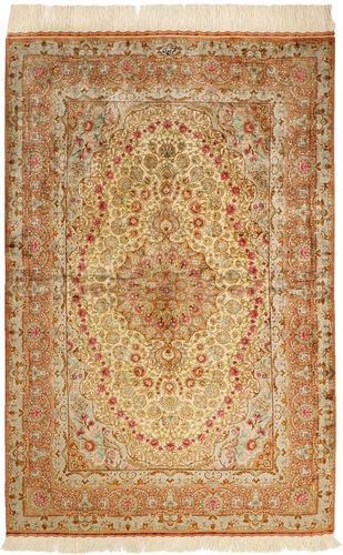 Håndknyttet. Opphav: Persia / Iran 102X152 Ghom Silke Teppe Håndknyttet Teppe Oransje/Beige Persia/Iran