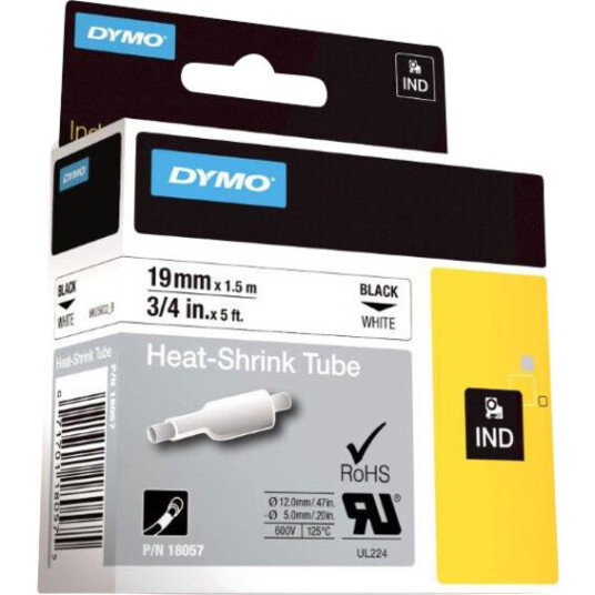 Dymo Rhino 19mm Krympestrømpe hvit med sort trykk - 1861652