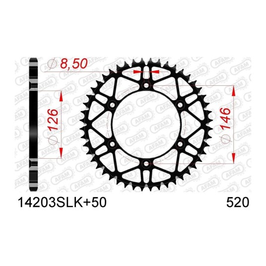 AFAM Bakdrev #520 SLK+ - Kaw/Suz, 50T RMX450 10-17, RMZ250 13->, RMZ450 08->