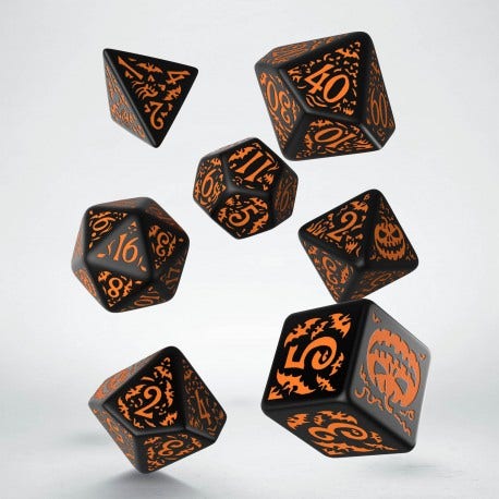 Halloween Pumpkin Poly Black /Orange (7) Terningsett - Rollespill fra Outland