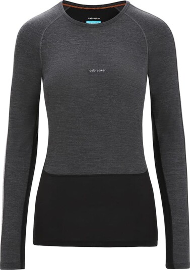 Icebreaker Women's 125 Zoneknit™ Long Sleeve Crewe XL, Jet Heather/Black/Metro Heather/Cb