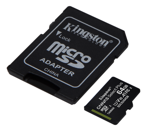 Kingston Canvas Select Plus Microsdxc, 64gb, Class 10 Uhs-I, Incl. Adapter, Black