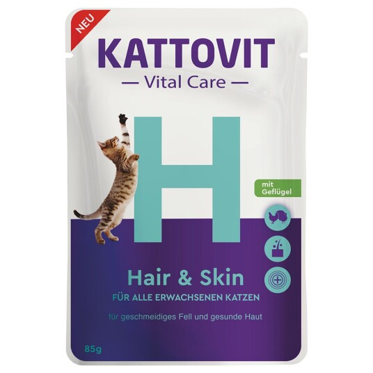 Kattovit Vital Care Hair & Skin Pouches med fjærkre - 12 x 85 g