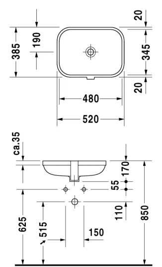 Duravit Happy D.2 Servant for undeliming 480x345 mm, u/blanderhull, WonderGliss