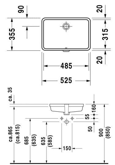 Duravit Vero Servant for underliming 485x315 mm, med overløp, WonderGliss