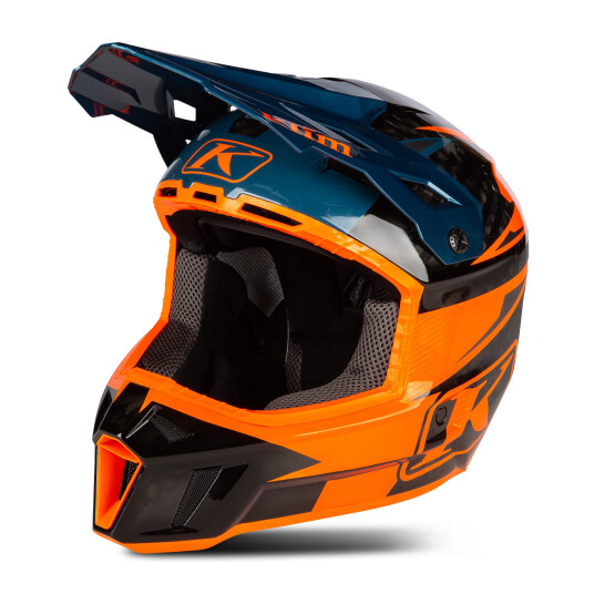 KLIM Crosshjelm  F3 Carbon Pro Striker Petrol Oransje