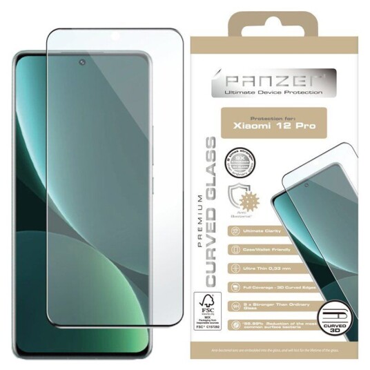 PANZER Xiaomi 12 Pro PANZER Premium Full-Fit Glass - Herdet Glass - Svart Kant