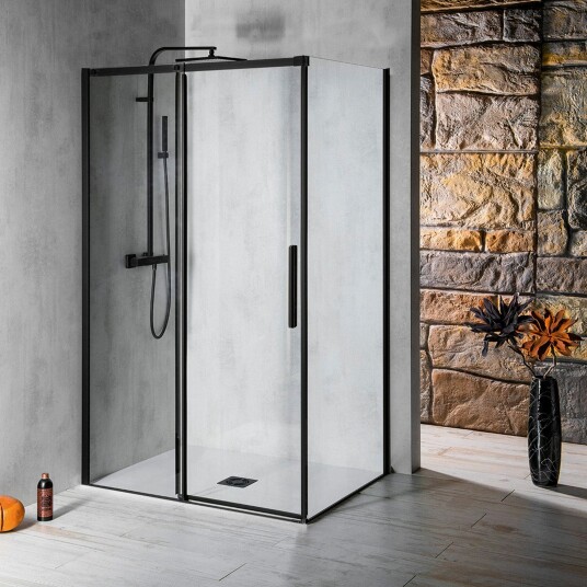 Sanipro Altis Line / Black - Skyvedør Nisje Svart Matt 150cm Klart Glass