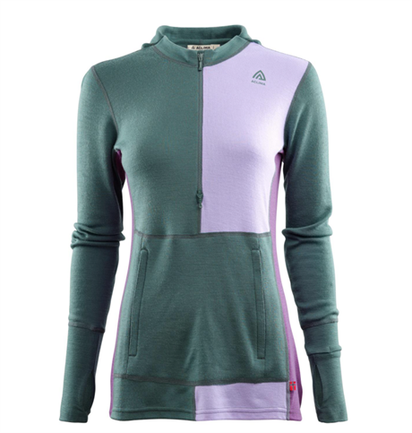 Aclima WarmWool Hoodie Zip W's NortAtlantic PurpleRose (#5A7C7A,#E7DEF5) Dame XL