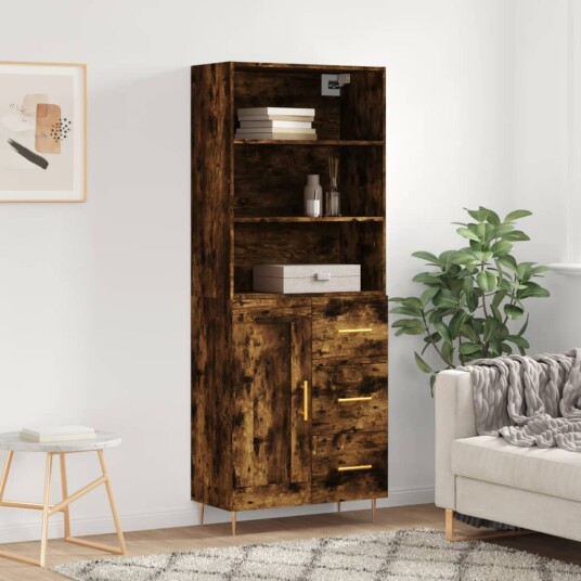 vidaXL Highboard røkt eik 69,5x34x180 cm konstruert tre 8720845933777