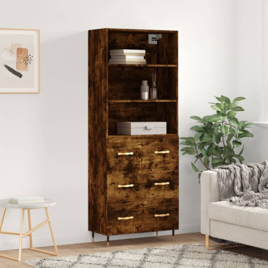 vidaXL Highboard røkt eik 69,5x34x180 cm konstruert tre 8720845927295