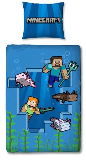 Licens Minecraft sengetøy - 150x210 cm - Steve og Alex - 2 i 1 design - 100 % bomull