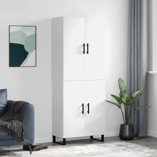 vidaXL Highboard høyglans hvit 69,5x34x180 cm konstruert tre 8720845409500