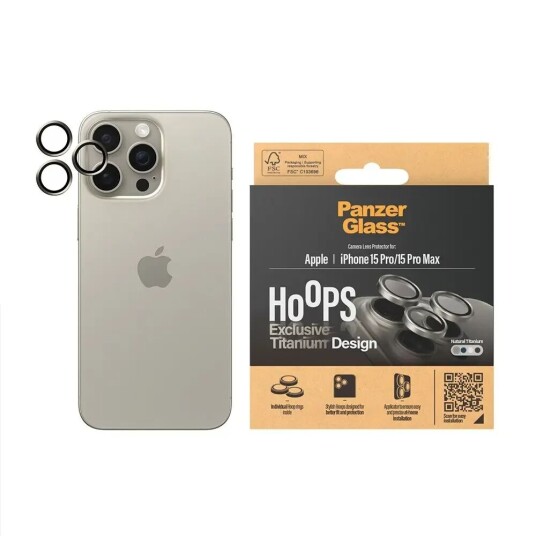 PanzerGlass iPhone 15 Pro / 15 Pro Max PanzerGlass Hoops - Kamerabeskyttelse - Natural Titanium