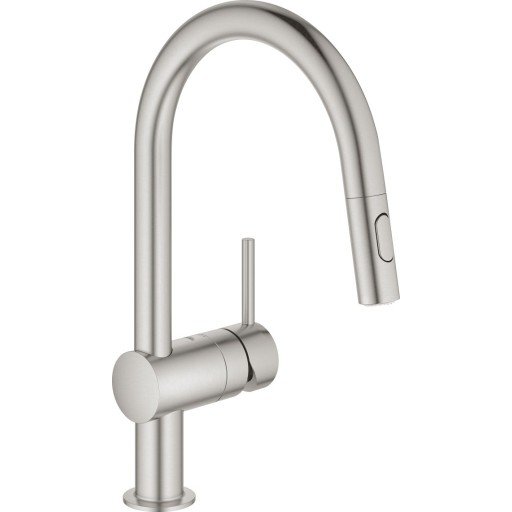 Grohe Minta blandebatteri med C-kran og hånddusj (brushed chrome)