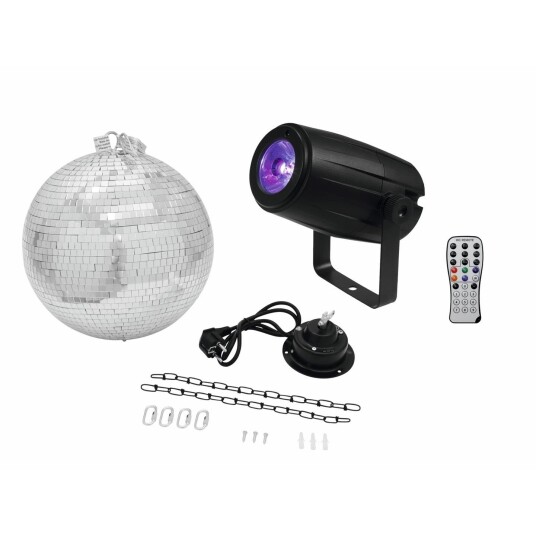 EuroLite Mirror Ball 30cm With Motor & Led Pst 5 Qcl Spot Bk