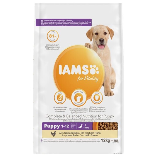 IAMS for Vitality Dog Puppy & Junior Large kylling - 12 kg