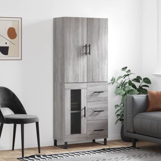 vidaXL Highboard grå sonoma 69,5x34x180 cm konstruert tre 8720845412340