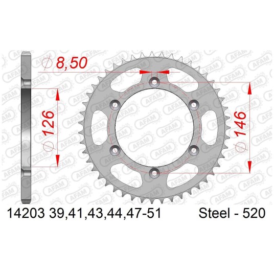 AFAM Bakdrev, Stål 520 - Kawa/Suz, 39T KLX/DR/DR-Z/RM/RM-X/RM-Z/TS