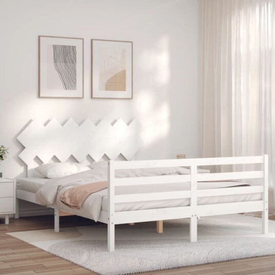 vidaXL Sengeramme med hodegavl hvit 5FT King Size heltre