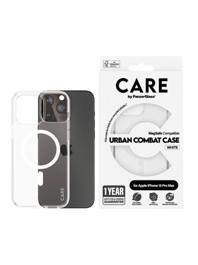 CARE by PanzerGlass Flagship Case Transparent Urban Combat w. White MagSafe iPhone 15 Pro Max