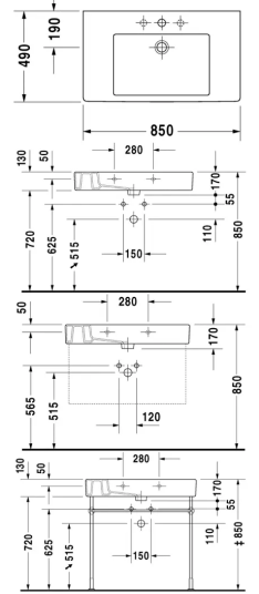 Duravit Vero Møbelservant 850x490mm, 1 armaturhull, WonderGliss