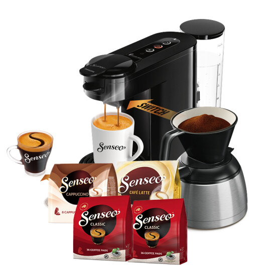 Senseo Switch Deep Black + Coffee Pads Starterpack 88 pcs Bundle