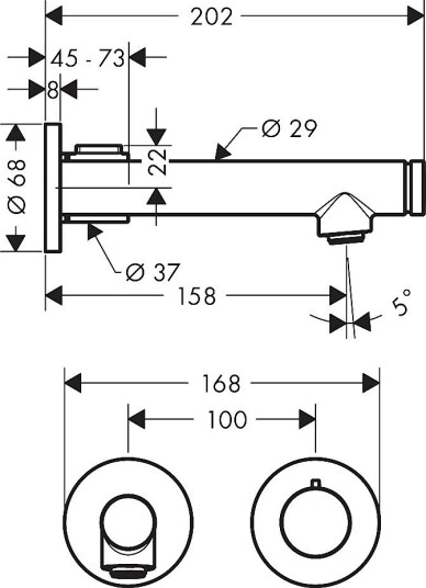 Axor Uno 2-hulls Servantbatteri Tutlengde 158 mm, Rustfritt Stål