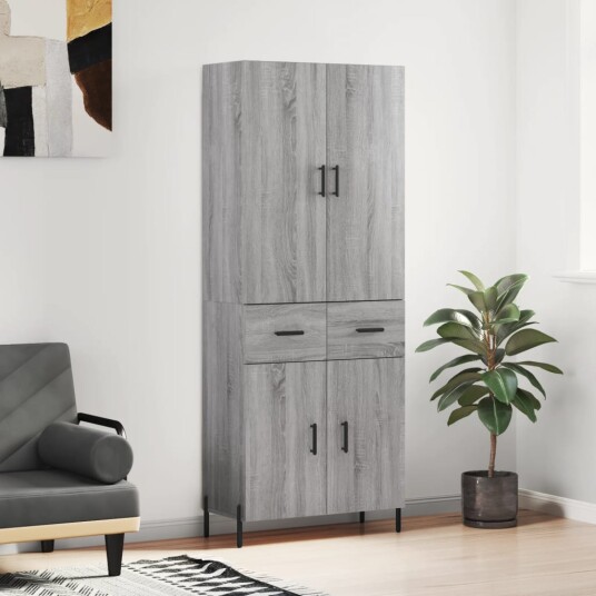 vidaXL Highboard grå sonoma 69,5x34x180 cm konstruert tre 8720845475819