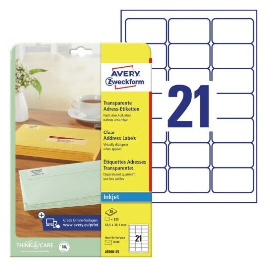 Avery Clear adresseetiketter klare 63,5 X 38,1 modell J8560-25