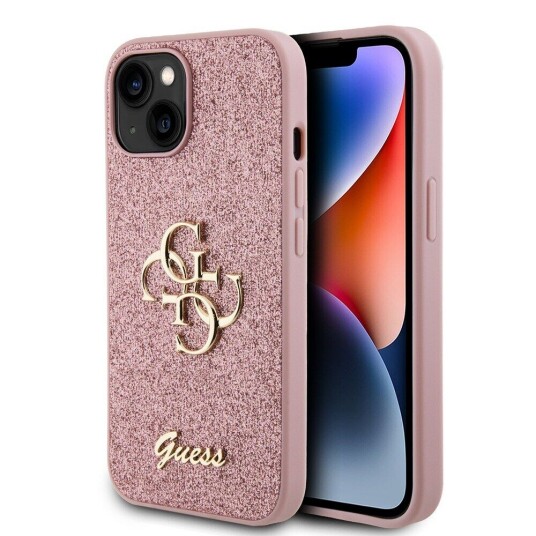 Guess Iphone 15 Deksel Fixed Glitter Rosa