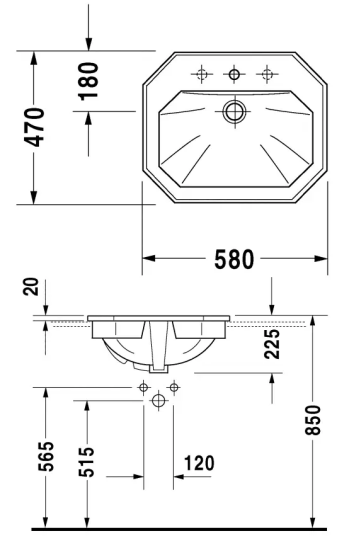 Duravit Serie 1930 Servant 580x470 mm, 3 blanderhull