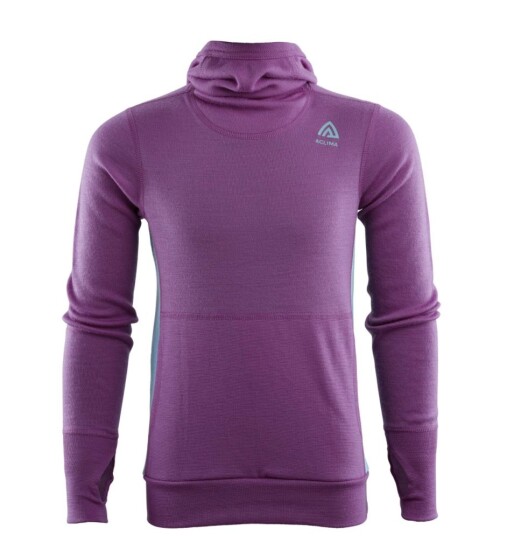 Aclima WarmWool Hood Sweater, Barn Sunset Purple Reef Waters 100