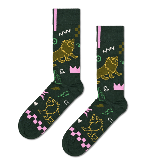 Zodiac Signs: Dark Green Leo Crew Sock