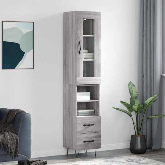 vidaXL Highboard grå sonoma 34,5x34x180 cm konstruert tre 8720845487577