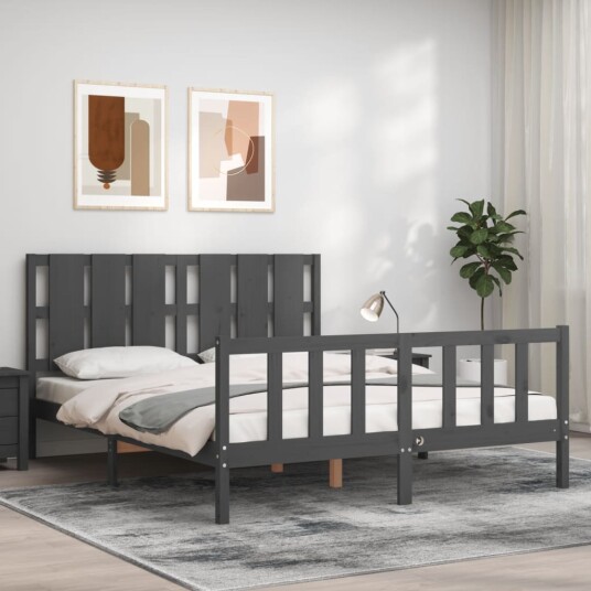 vidaXL Sengeramme med hodegavl grå 5FT King Size heltre