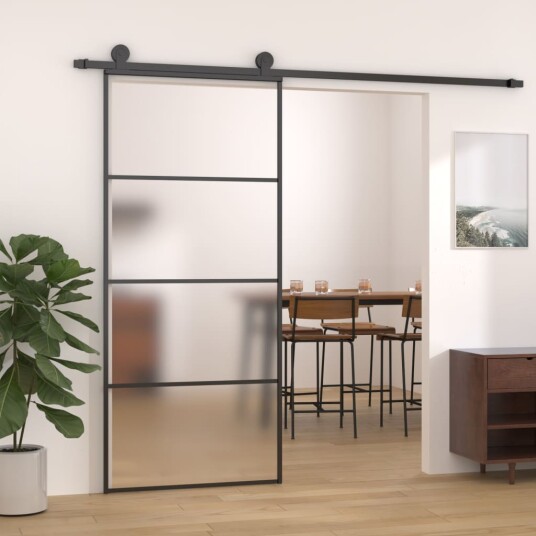 vidaXL Skyvedør frostet ESG-glass og aluminium 90x205 cm svart