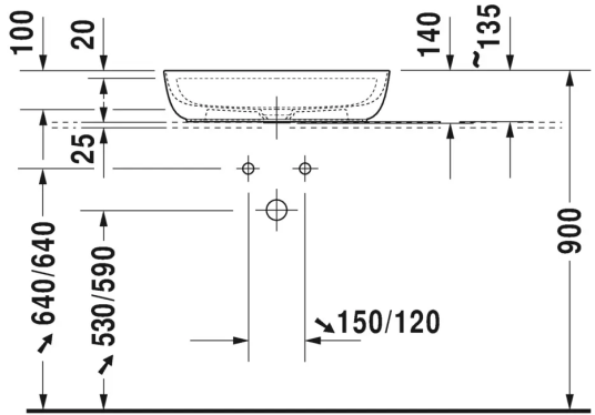 Duravit Luv Toppmontert servant 600x400 mm, m/blanderhull, Hvit Matt