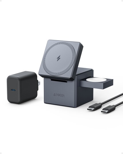 Anker 3-in-1 Cube wireless charging stand - with MagSafe - + AC power adapter - 15 Watt - MFI Certified