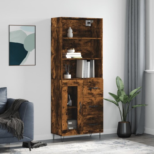 vidaXL Highboard røkt eik 69,5x34x180 cm konstruert tre 8720845928735