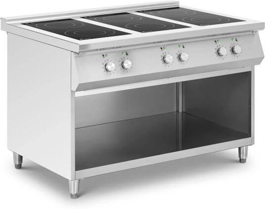 Induksjonstopp - med åpen sokkel - 6 kokeplater - 25,5 kW - opptil 260 °C - rustfritt stål - Royal Catering RCIC-25500B6