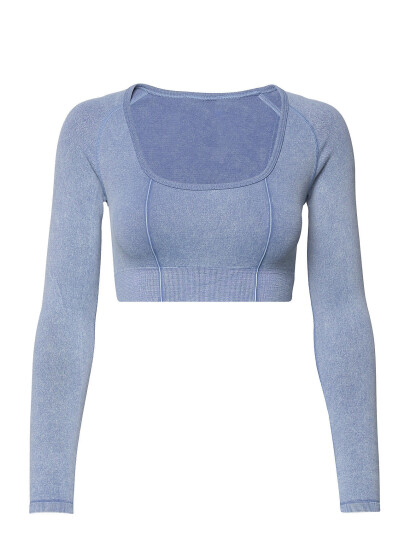 AIM'N Washed Denim Seamless Cropped Long Sleeve Blue AIM'N WASHED DENIM XS,S,M,L,XL