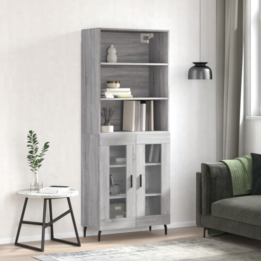 vidaXL Highboard grå sonoma 69,5x34x180 cm konstruert tre 8720845927066