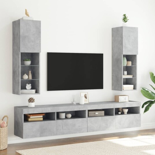 vidaXL TV-benker med LED-lys 2 stk betonggrå 30,5x30x102 cm 8721012256064