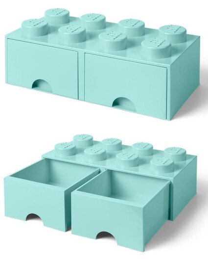 LEGO Storage Brick Drawer 8 stor oppbevaringskloss med 2 skuffer 50 x 25 cm aqua