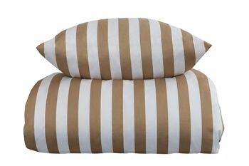 Borg Living Sengetøy - 240x220 cm - Nordic Stripe Sand - Sandfarget og Hvit - 100% bomullsateng