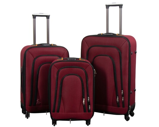 Borg Living Koffertsett - 3 stk. - Softcase kofferter - Sterk nylon - Praktiske reisekofferter - Bordeaux