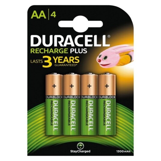 Duracell Recharge Plus Power Oppladbare AA-batterier 1300 mAh 4-pk.