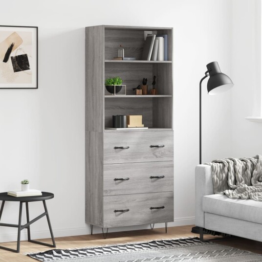 vidaXL Highboard grå sonoma 69,5x34x180 cm konstruert tre 8720845927462