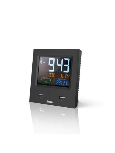 Hama "Dual-USB" Radio Alarm Clock with LED Colour Display and USB Charg. Func. - Svart